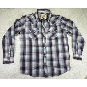 Coastal Western Pearl Snap Plaid Shirt Mens Large Sawtooth Pockets